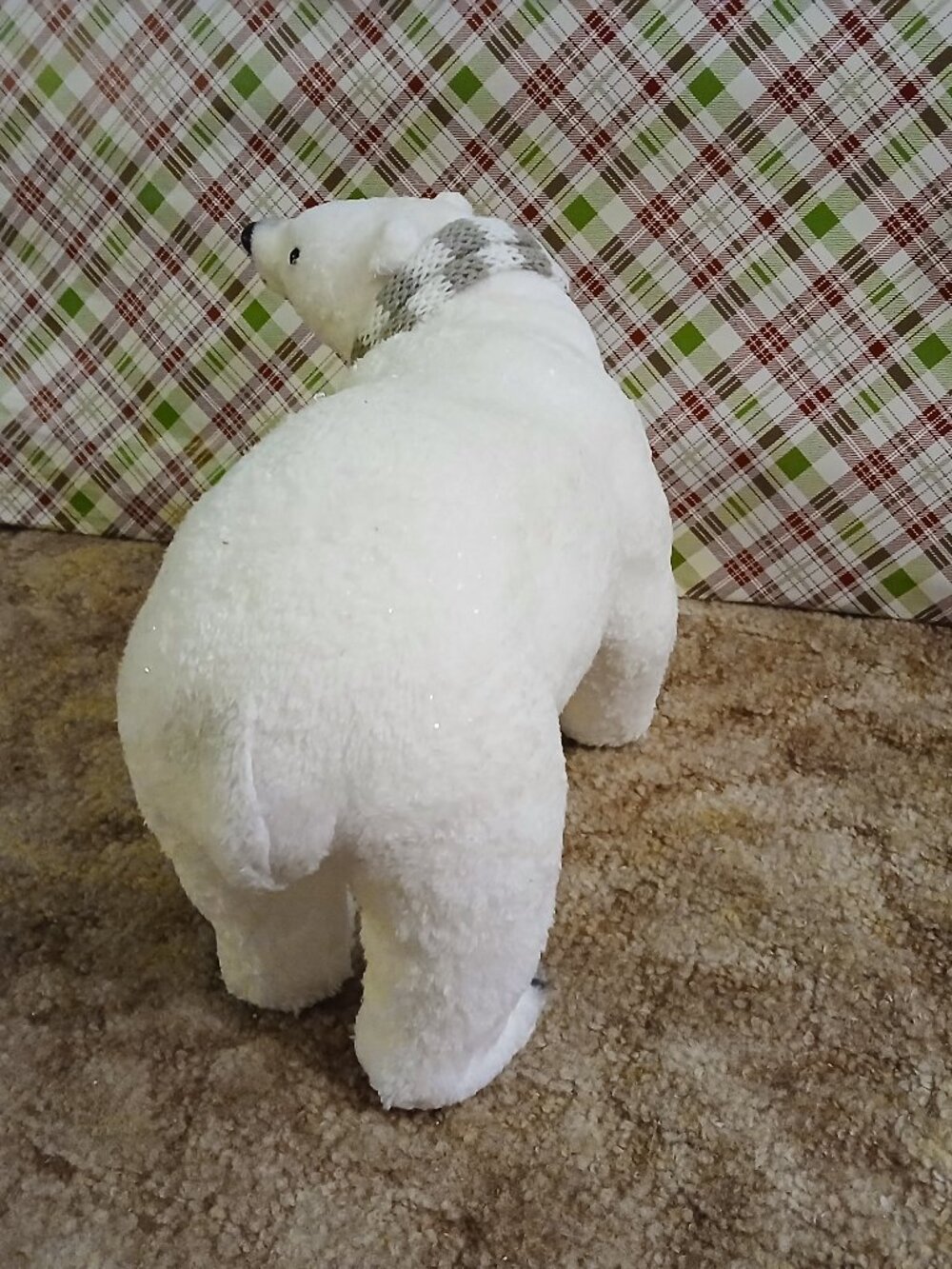 Faux Fur over Paper Mache Walking Polar Bear Indoor Christmas Winter Decoration - Picture 5 of 11
